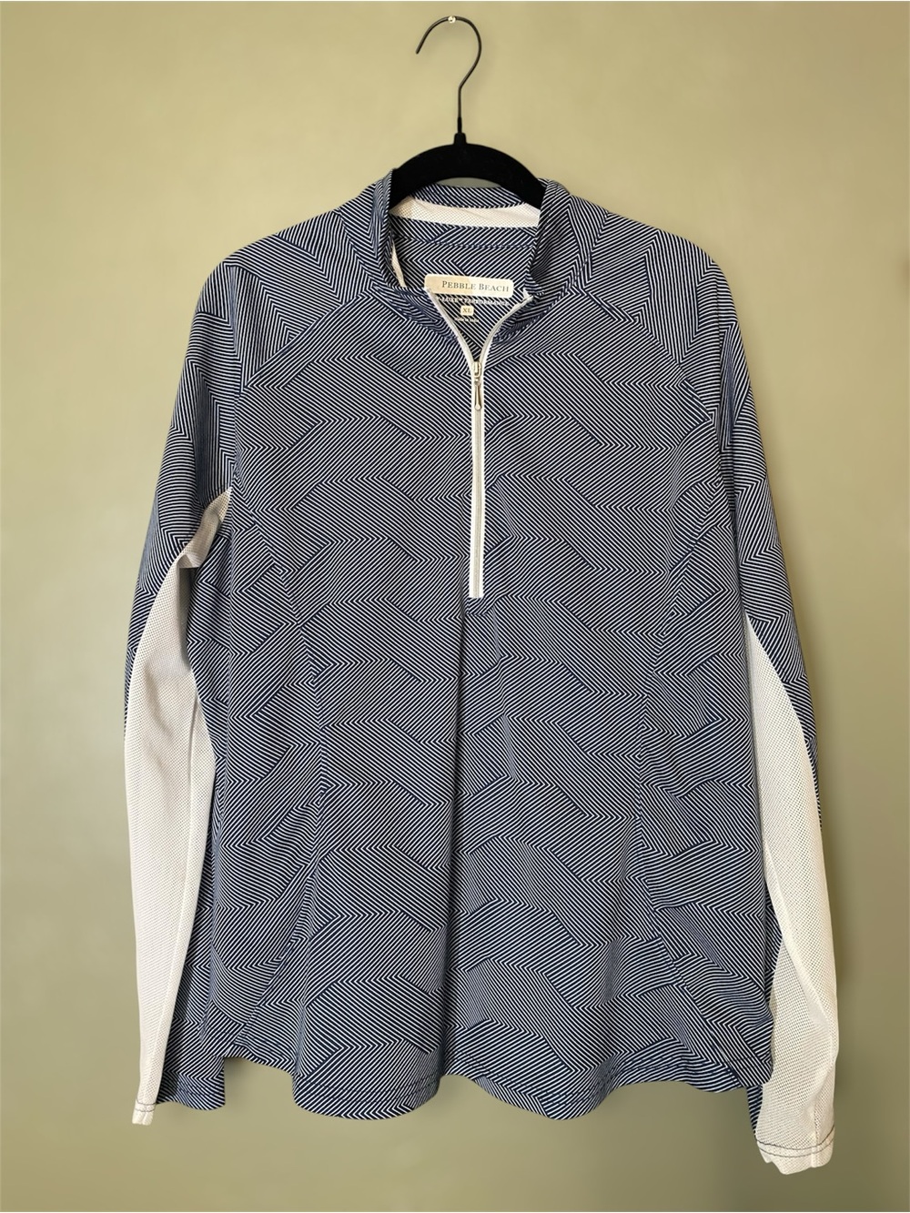 Pebble Beach Navy Geo-Print Half-Zip with White Sleeves